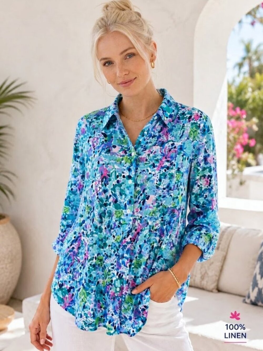 Lilly Pulitzer Linen Sea View Button Down Shirt